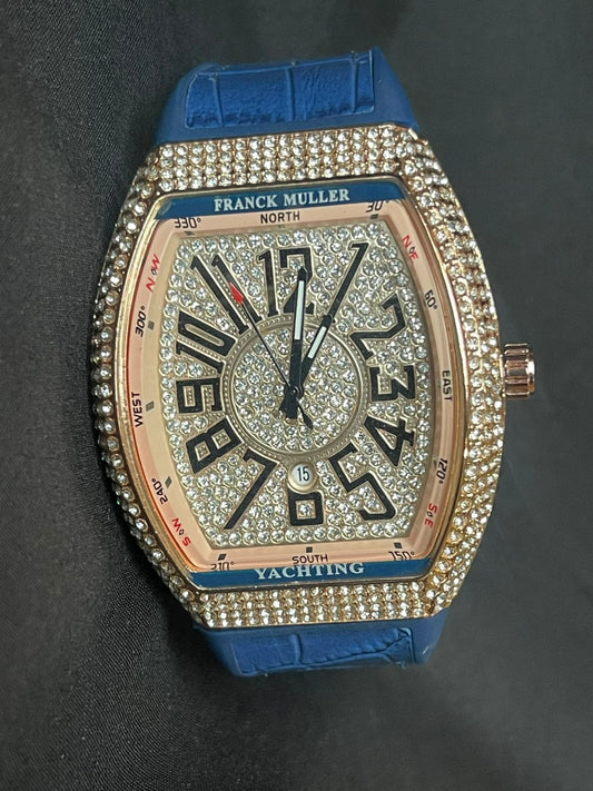 FM Golden Diamond Watch | Blue Strap Edition