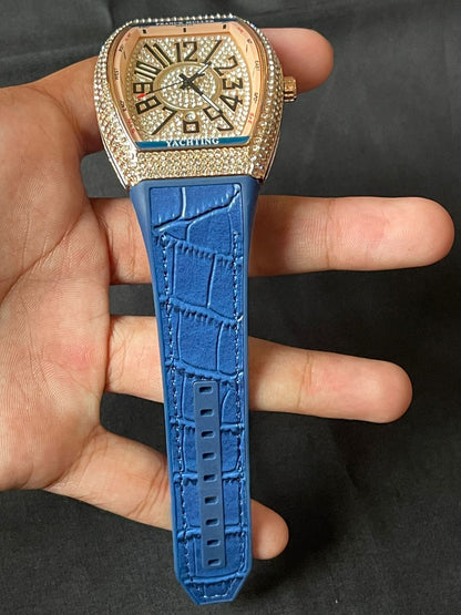 FM Golden Diamond Watch | Blue Strap Edition